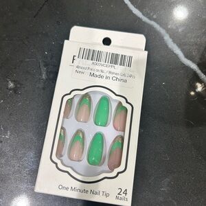 Almond Press On Nails - Green and Nude